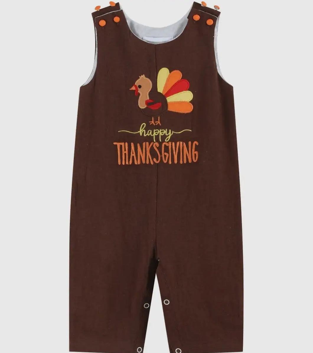 Preorder ETA 7/15-8/15-Brown Happy
Thanksgiving Turkey Overalls - Image #1