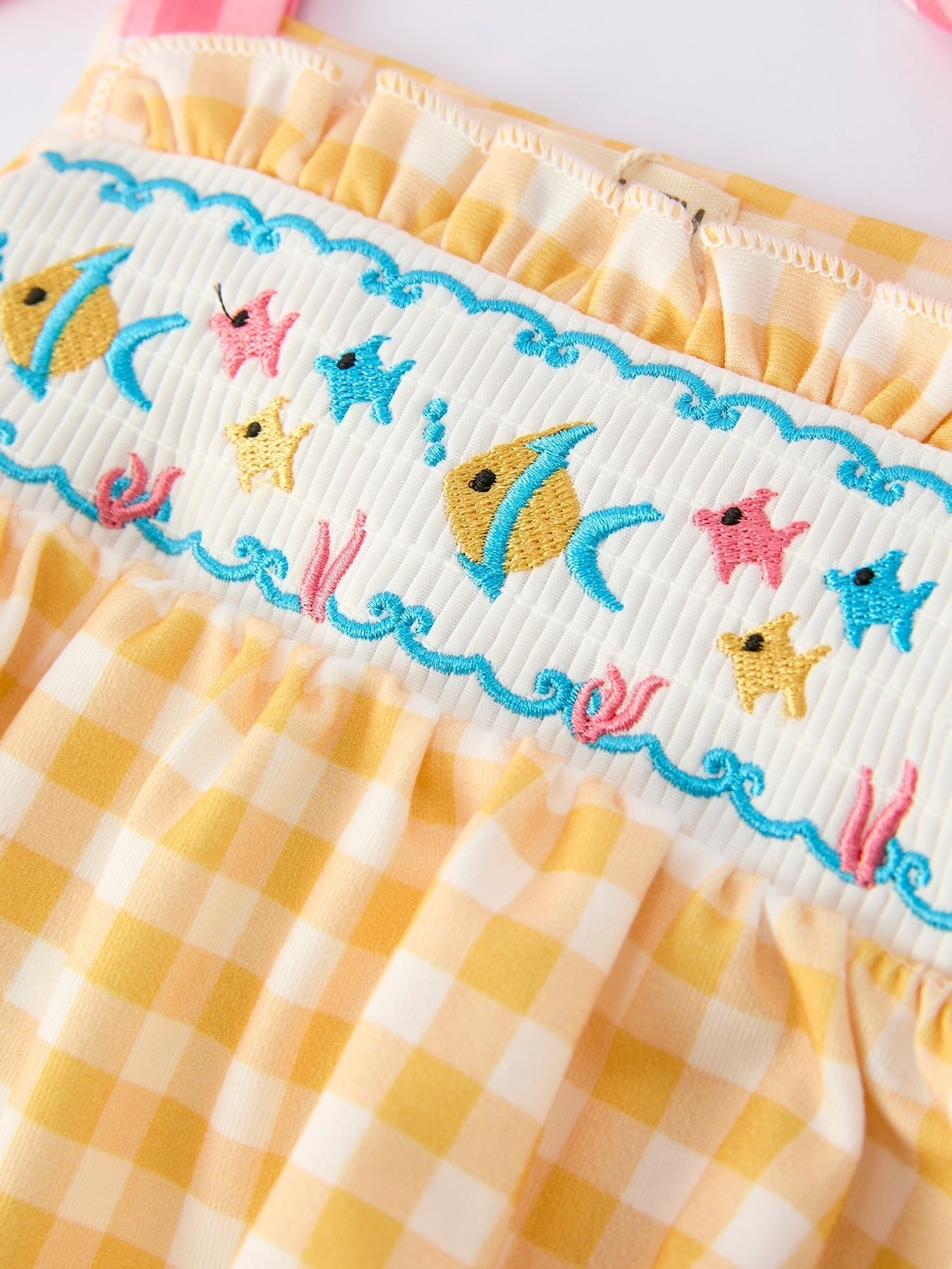 Fish Embroidery Smocking Plaid Baby Girl Romper - Abbies Place