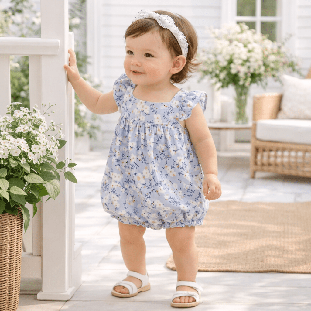 Floral Baby Romper – Soft Cotton One-Piece with Ruffles - Abbies Place