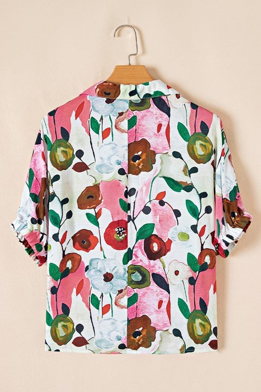 Floral Boho Shirred Bubble Viscose Stripe Blouse - Abbies Place