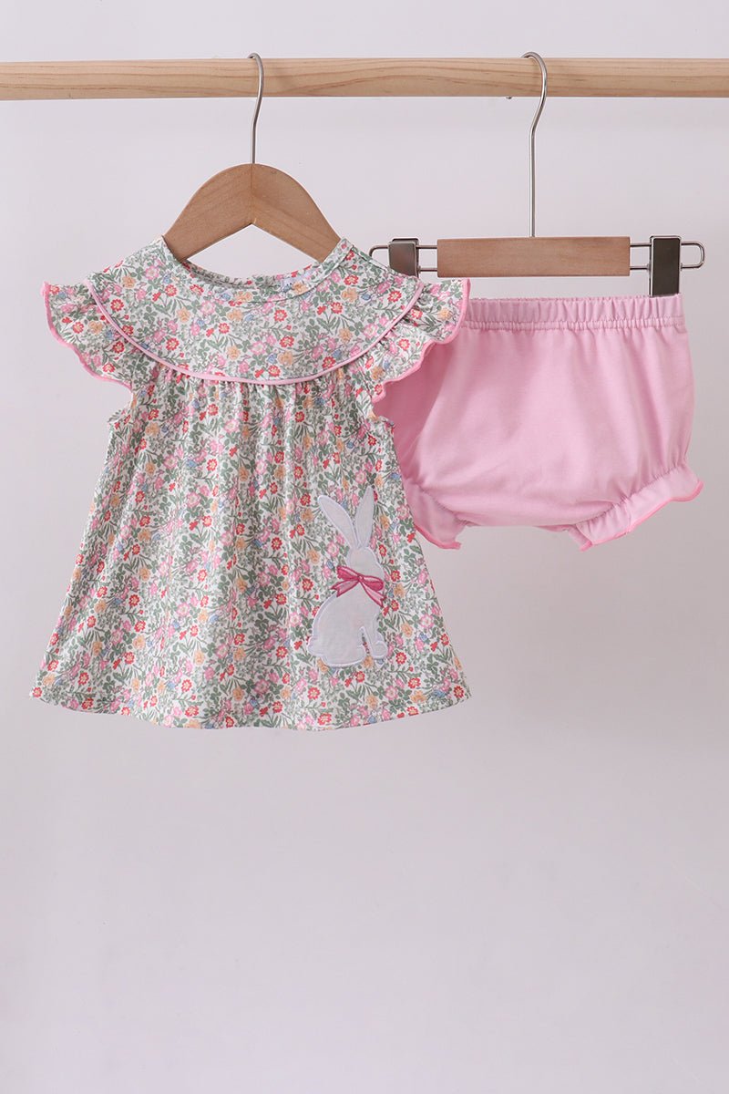 Floral bunny applique ruffle bloomer set - Abbies Place