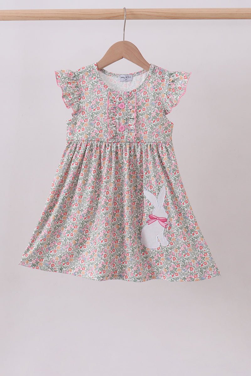 Floral bunny applique ruffle dress - Abbies Place