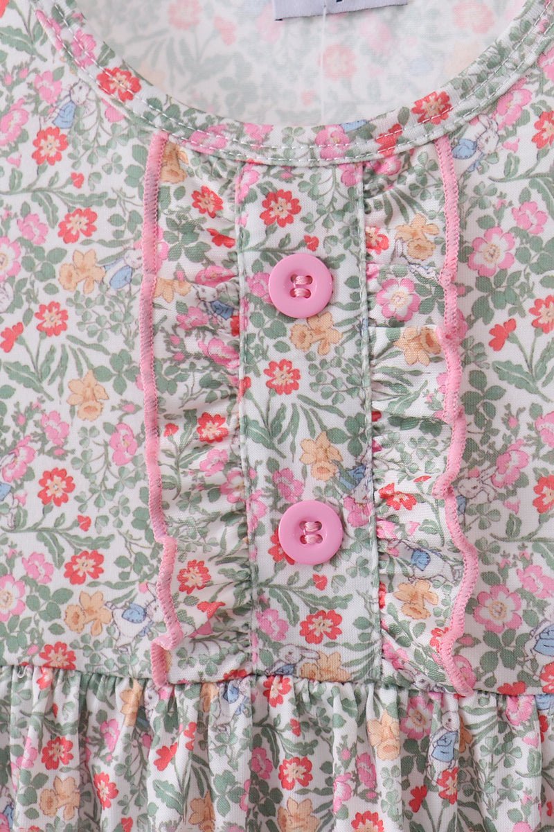 Floral bunny applique ruffle dress - Abbies Place