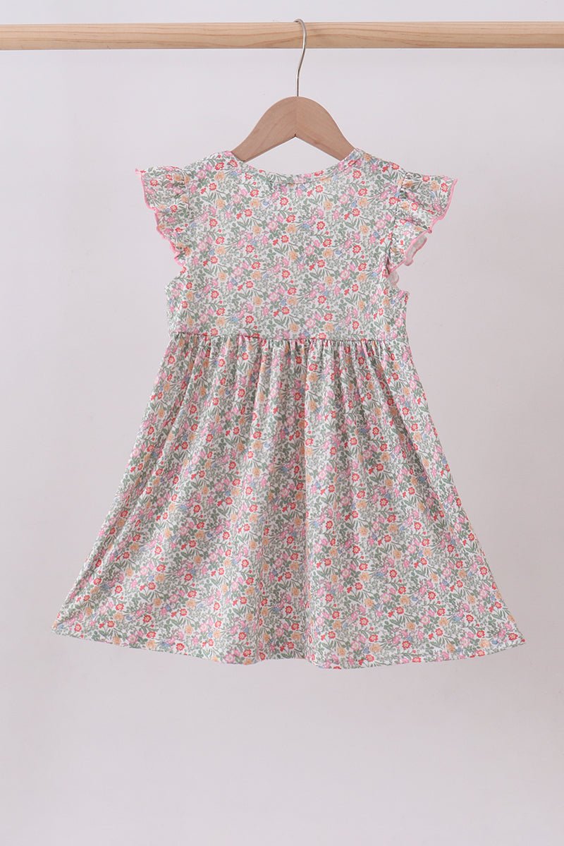 Floral bunny applique ruffle dress - Abbies Place