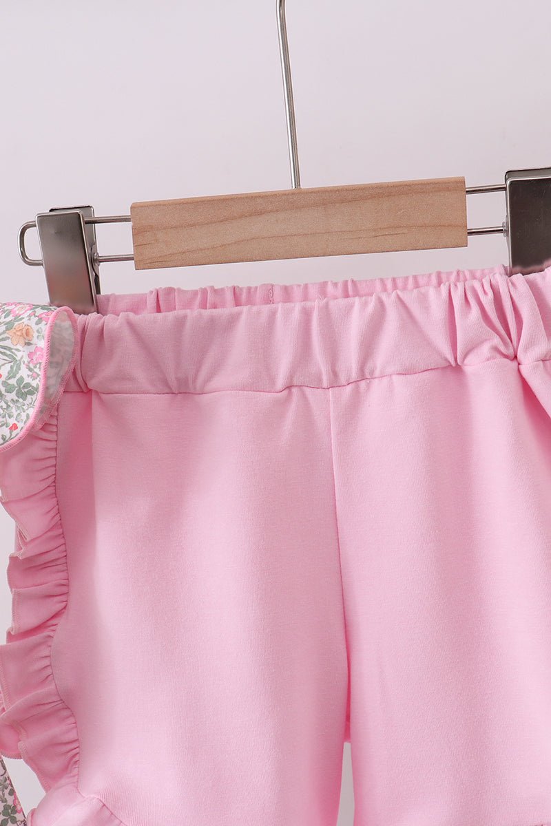 Floral bunny applique ruffle shorts set - Abbies Place