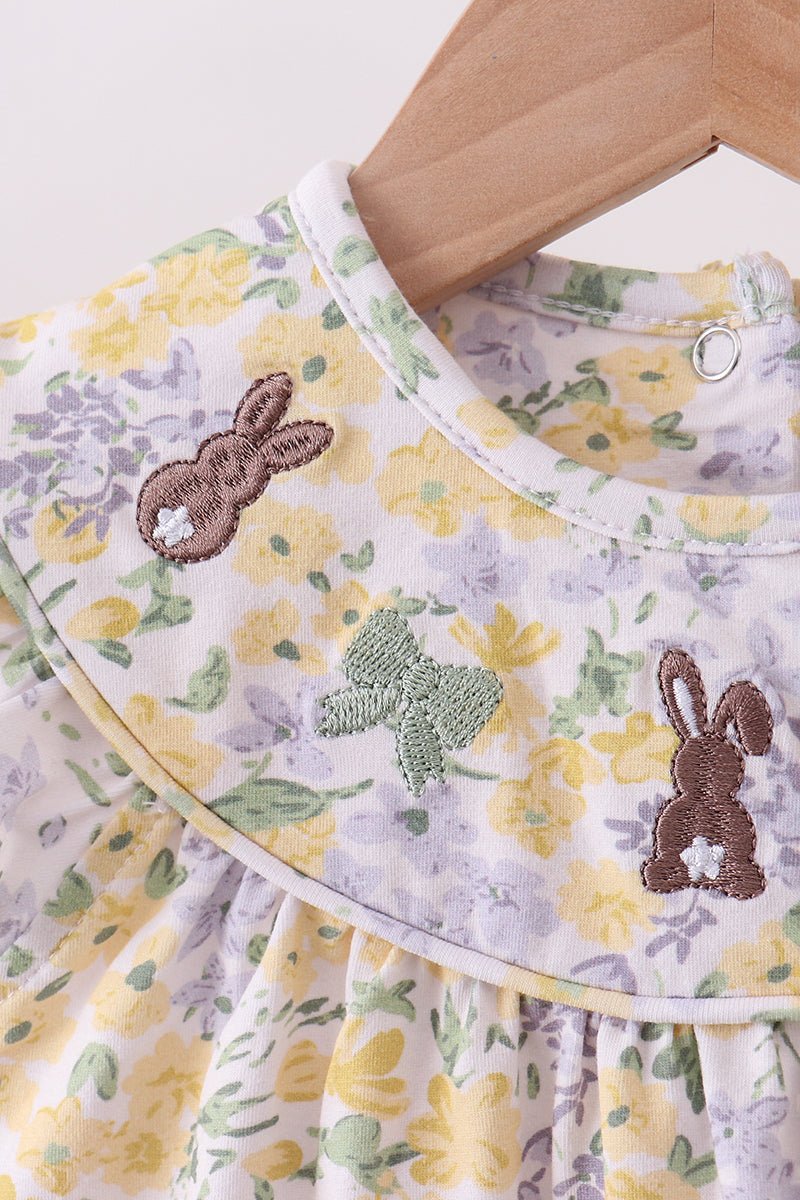 Floral bunny bow embroidery ruffle bubble - Abbies Place