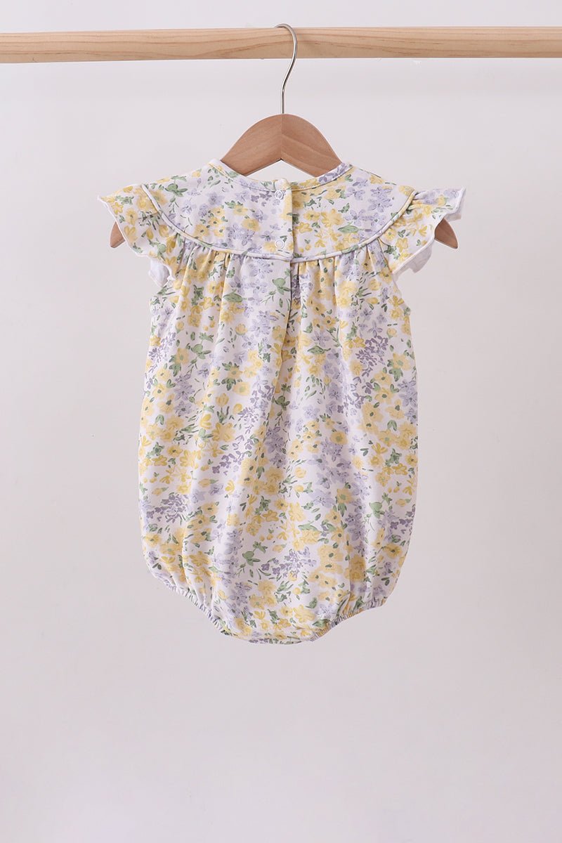 Floral bunny bow embroidery ruffle bubble - Abbies Place