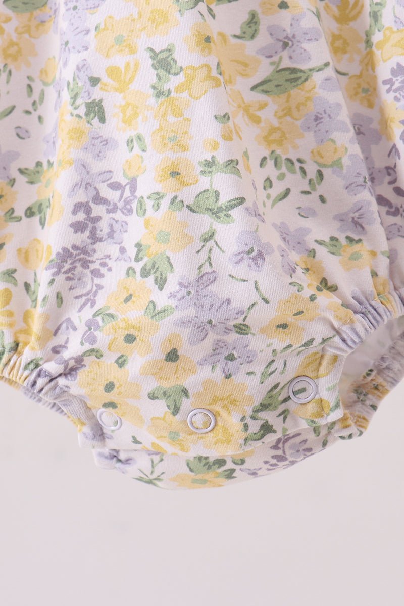 Floral bunny bow embroidery ruffle bubble - Abbies Place