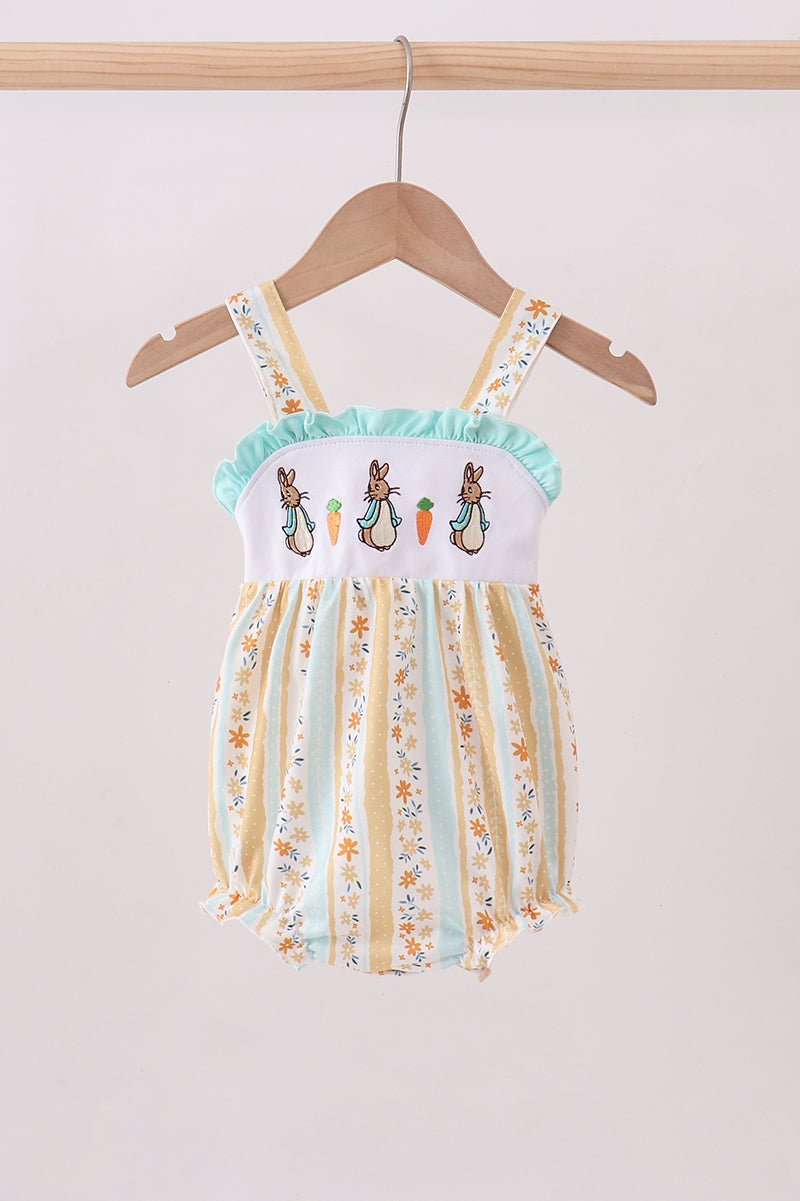Floral bunny embroidery ruffle bubble - Abbies Place