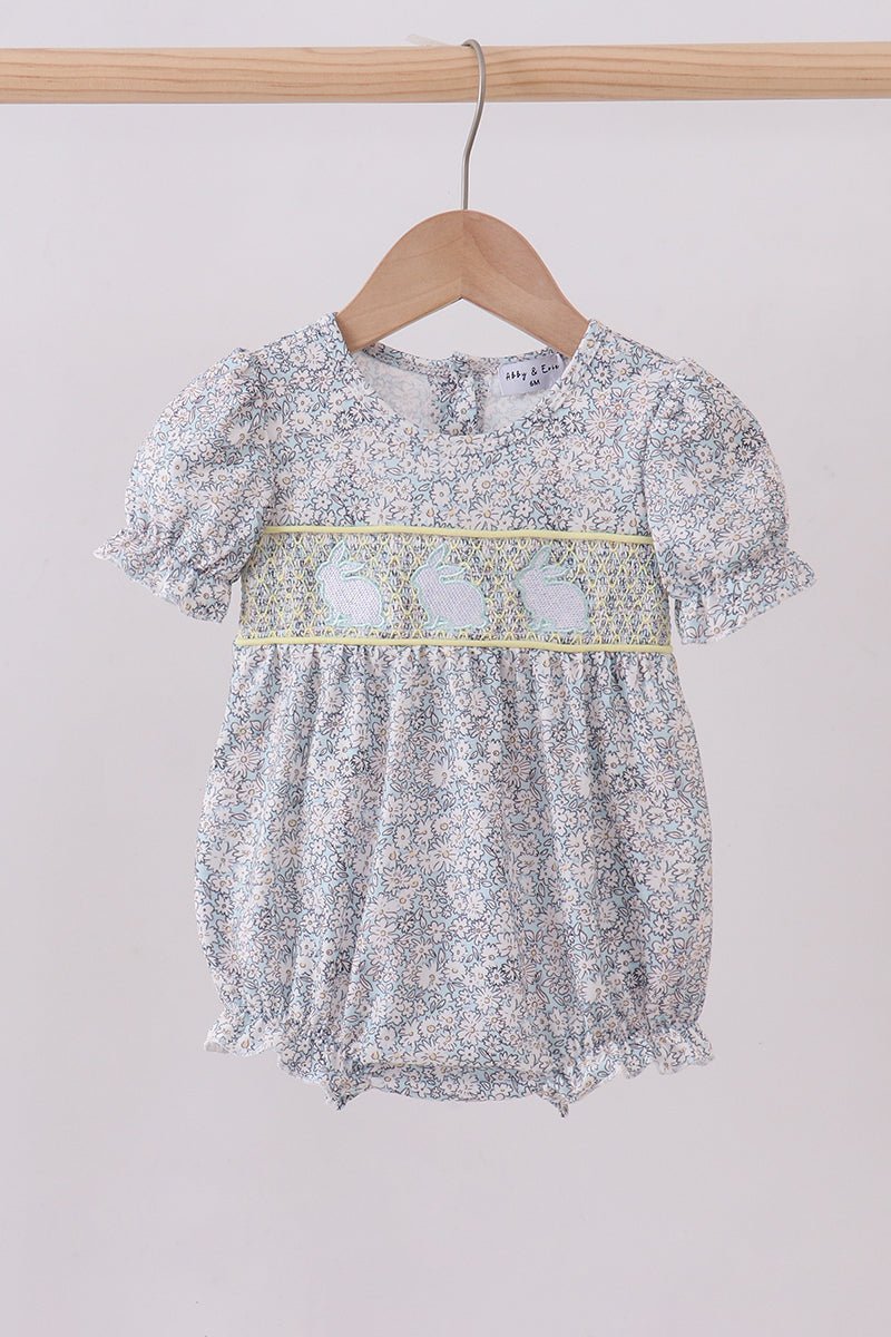 Floral bunny smocked bubble - Abbies Place