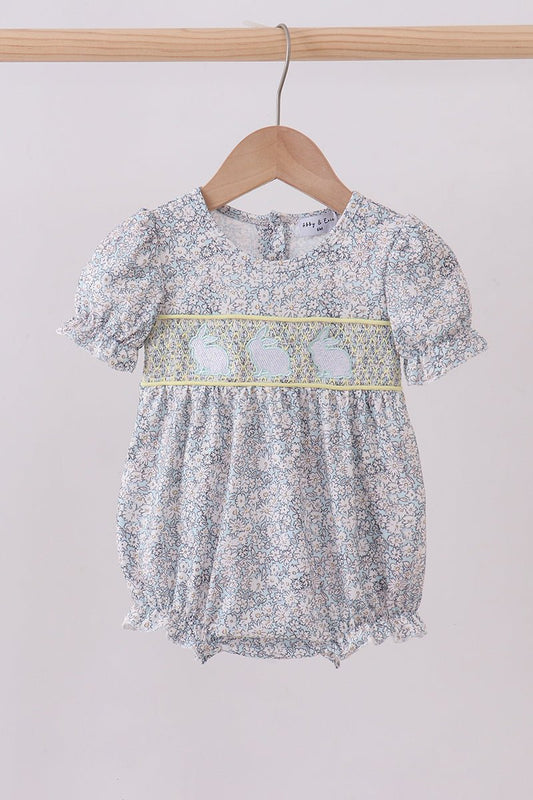Floral bunny smocked bubble - Abbies Place