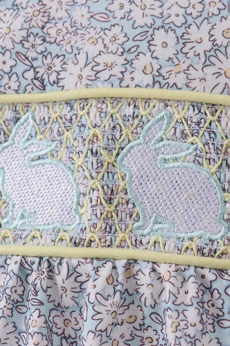 Floral bunny smocked bubble - Abbies Place
