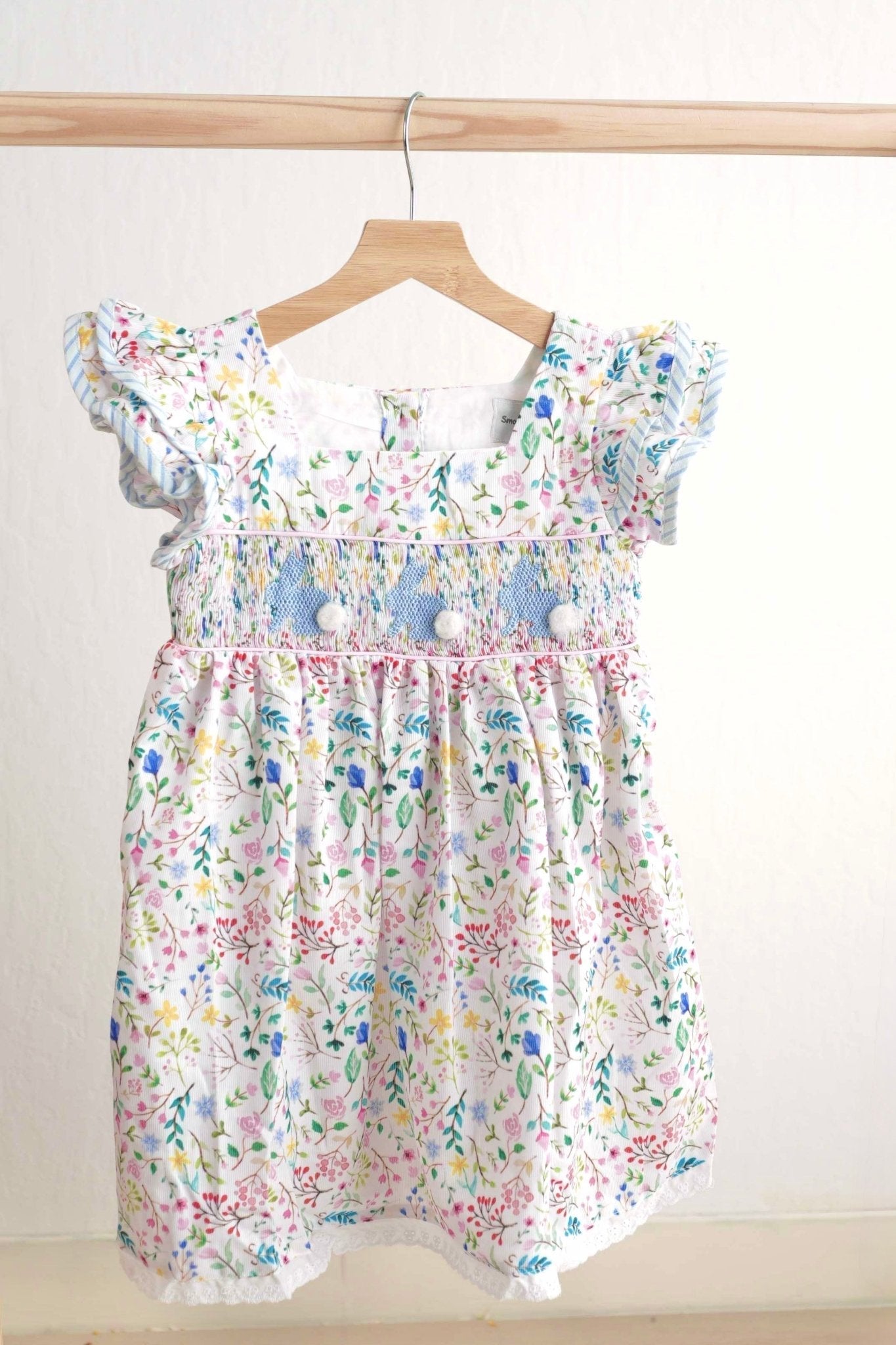 Floral easter bunny hand-smocked dress - Abbies Place