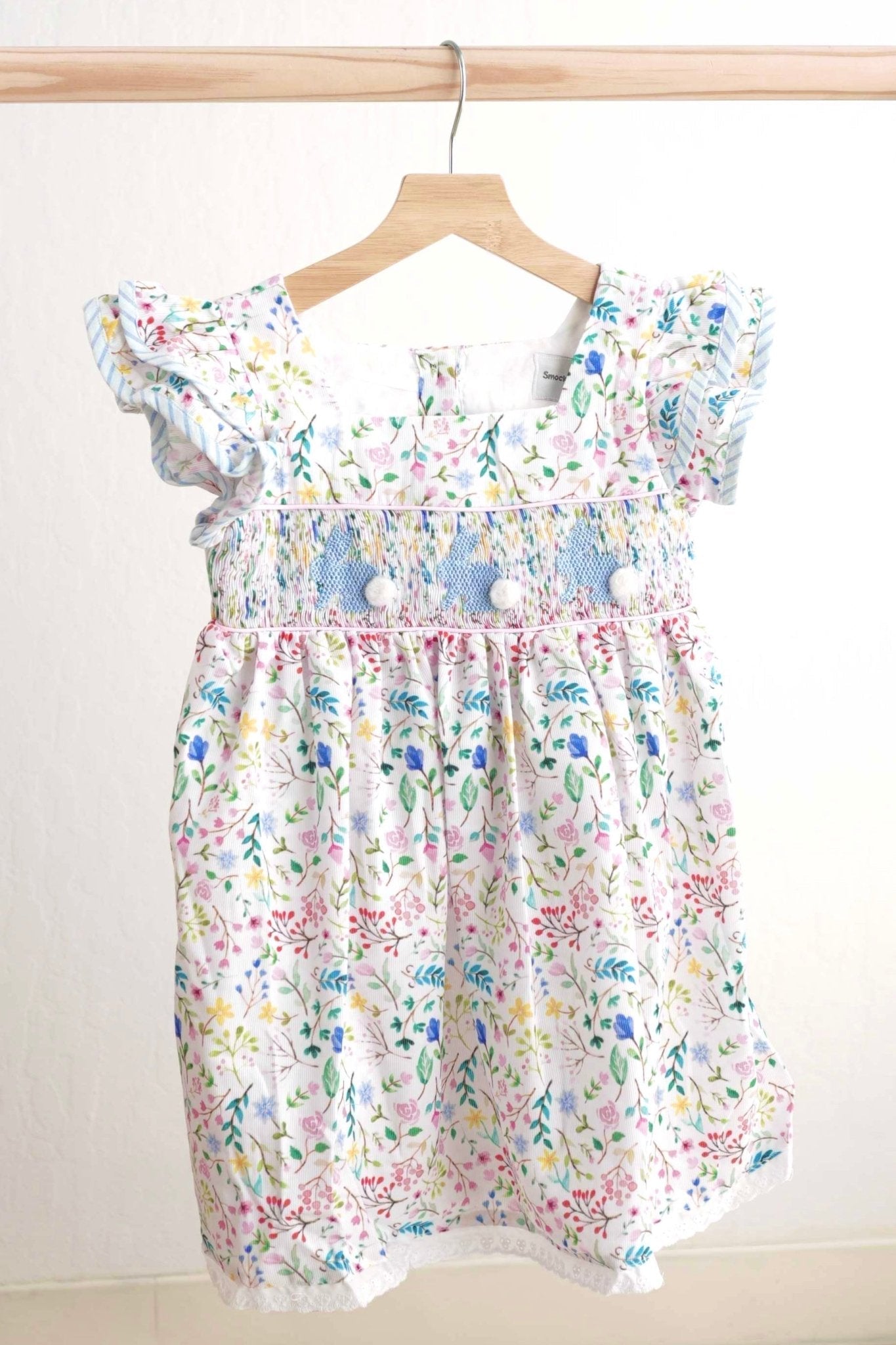 Floral easter bunny hand-smocked dress - Abbies Place