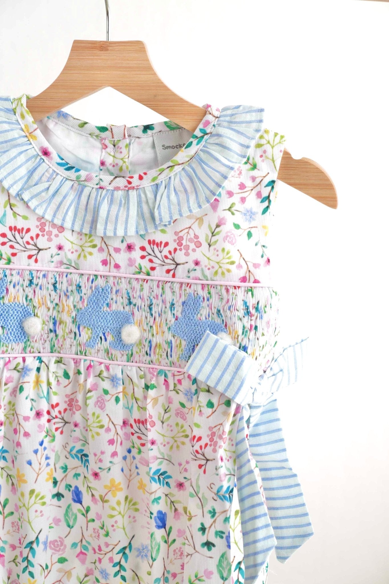 Floral easter bunny hand-smocked girl bubble - Abbies Place