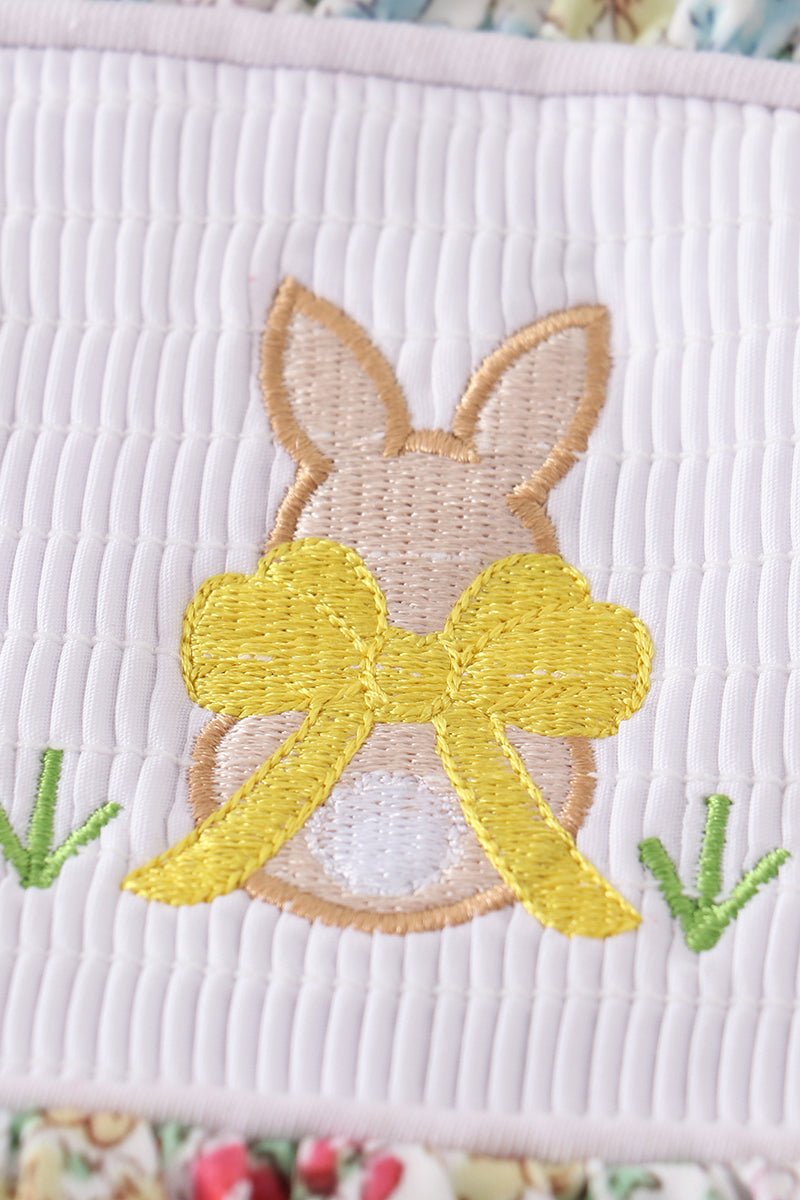 Floral print bunny embroidery smocked girl dress - Abbies Place