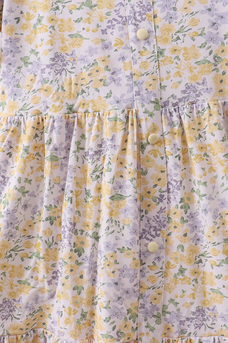 Floral print puff sleeve tiered dress - Abbies Place