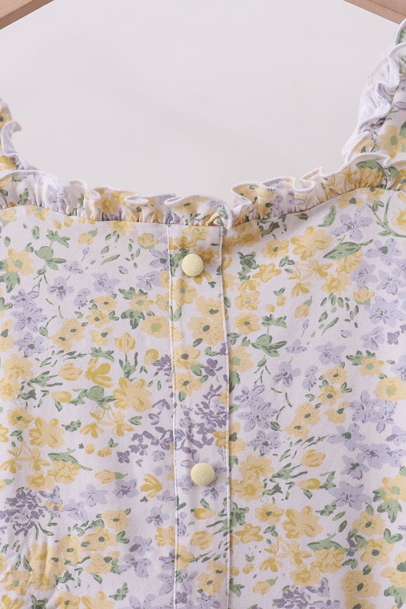 Floral print puff sleeve tiered dress - Abbies Place
