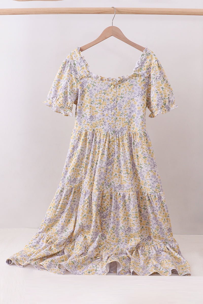 Floral print puff sleeve tiered dress - Abbies Place