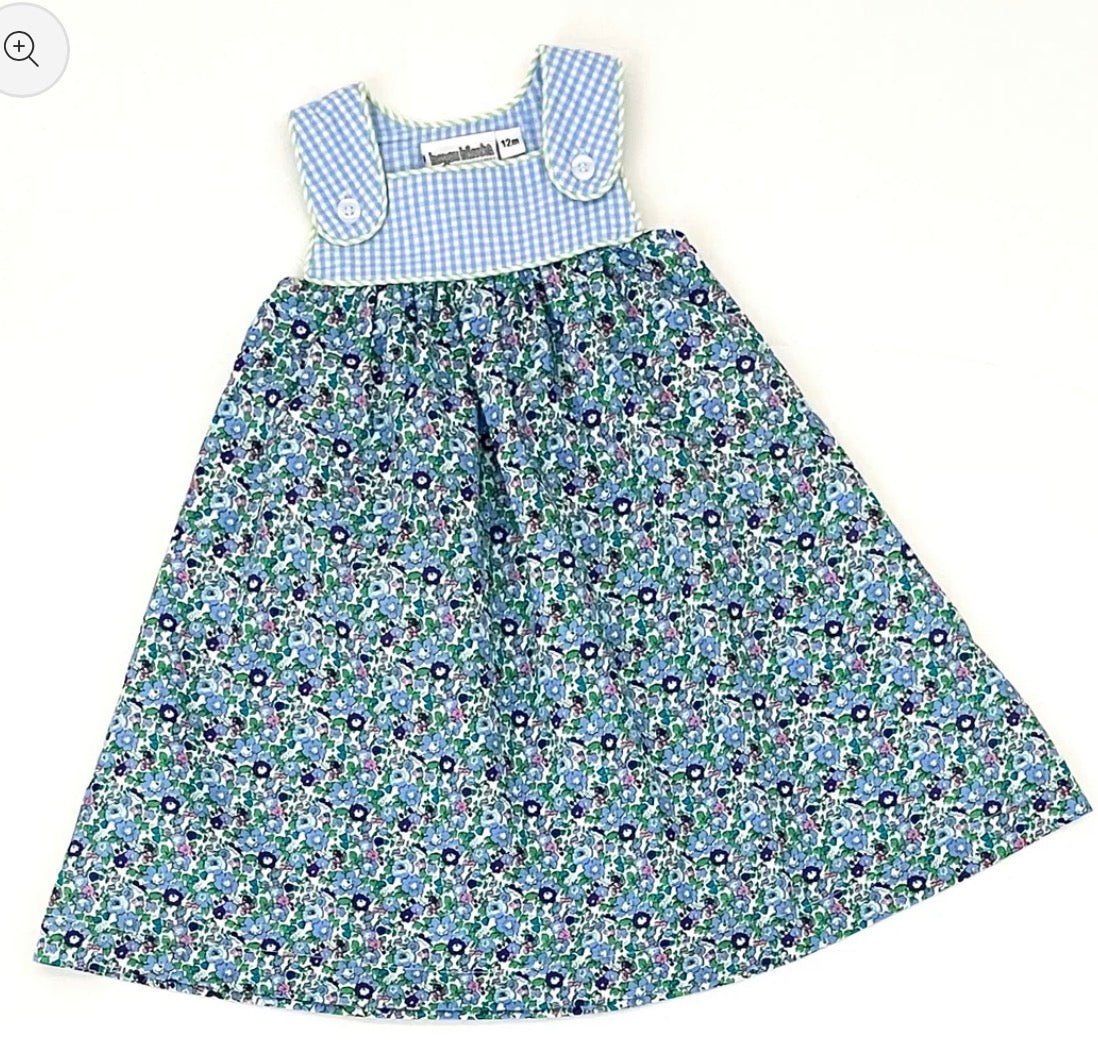 Gingham and Floral Tab Dress-Monogram-Place name special instructions at Checkout - Abbies Place