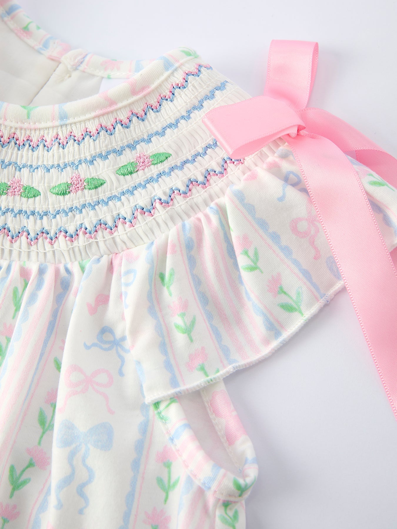 Girl Bow Stripe Smocked Dress - Abbies Place