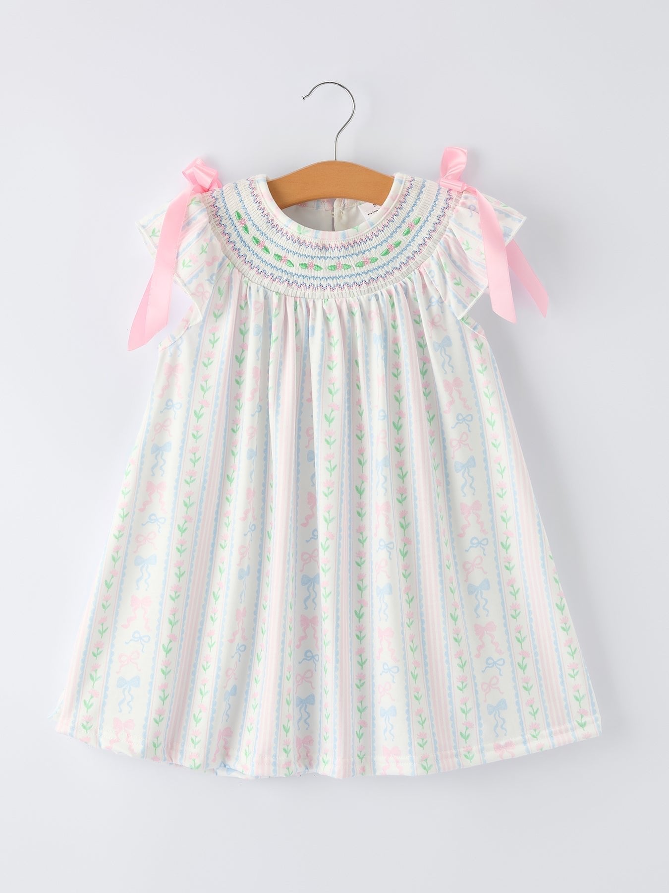 Girl Bow Stripe Smocked Dress - Abbies Place