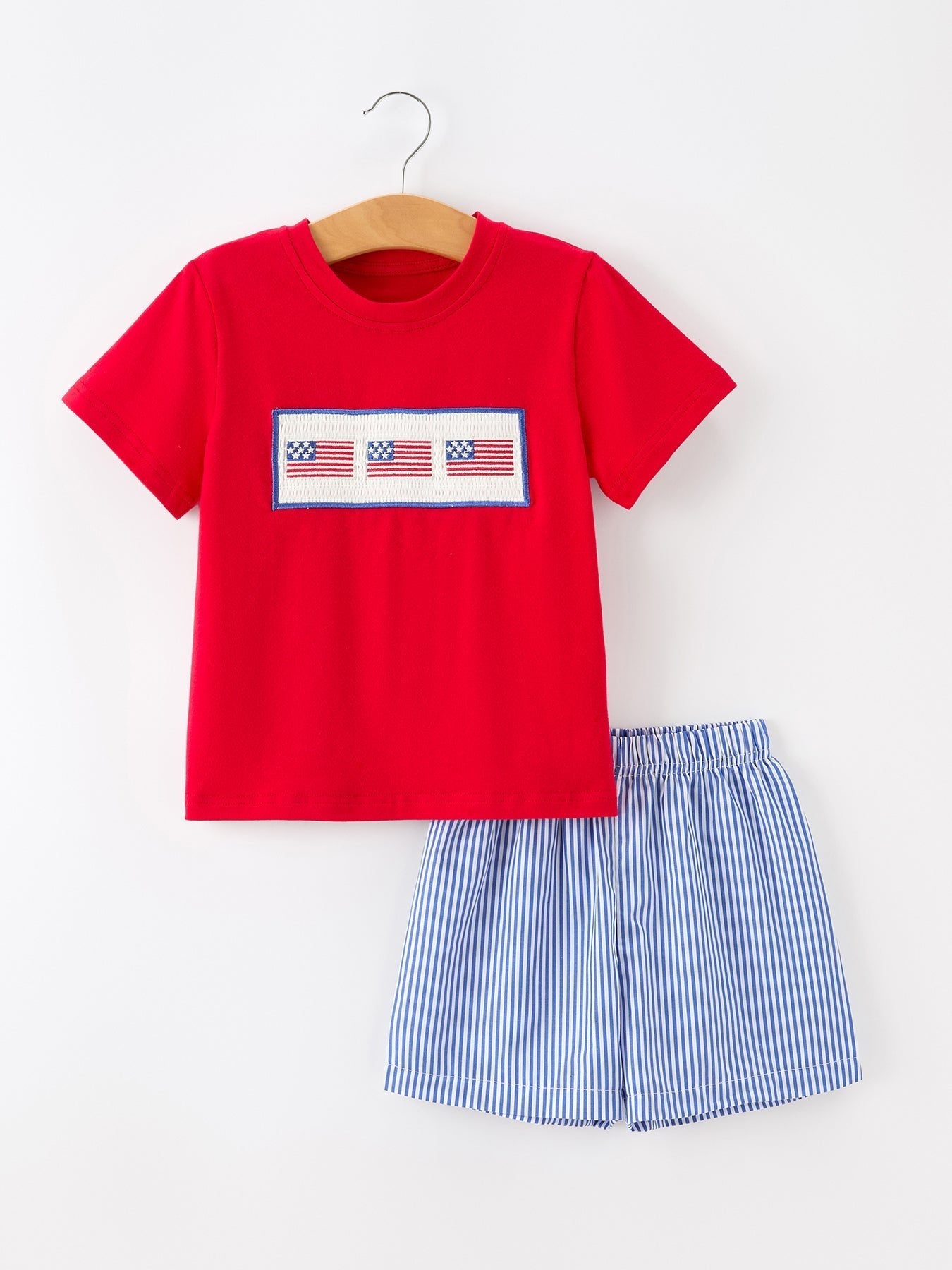 Girls 4th of July Flag Outfit Set Embroidery Plaid - Abbies Place