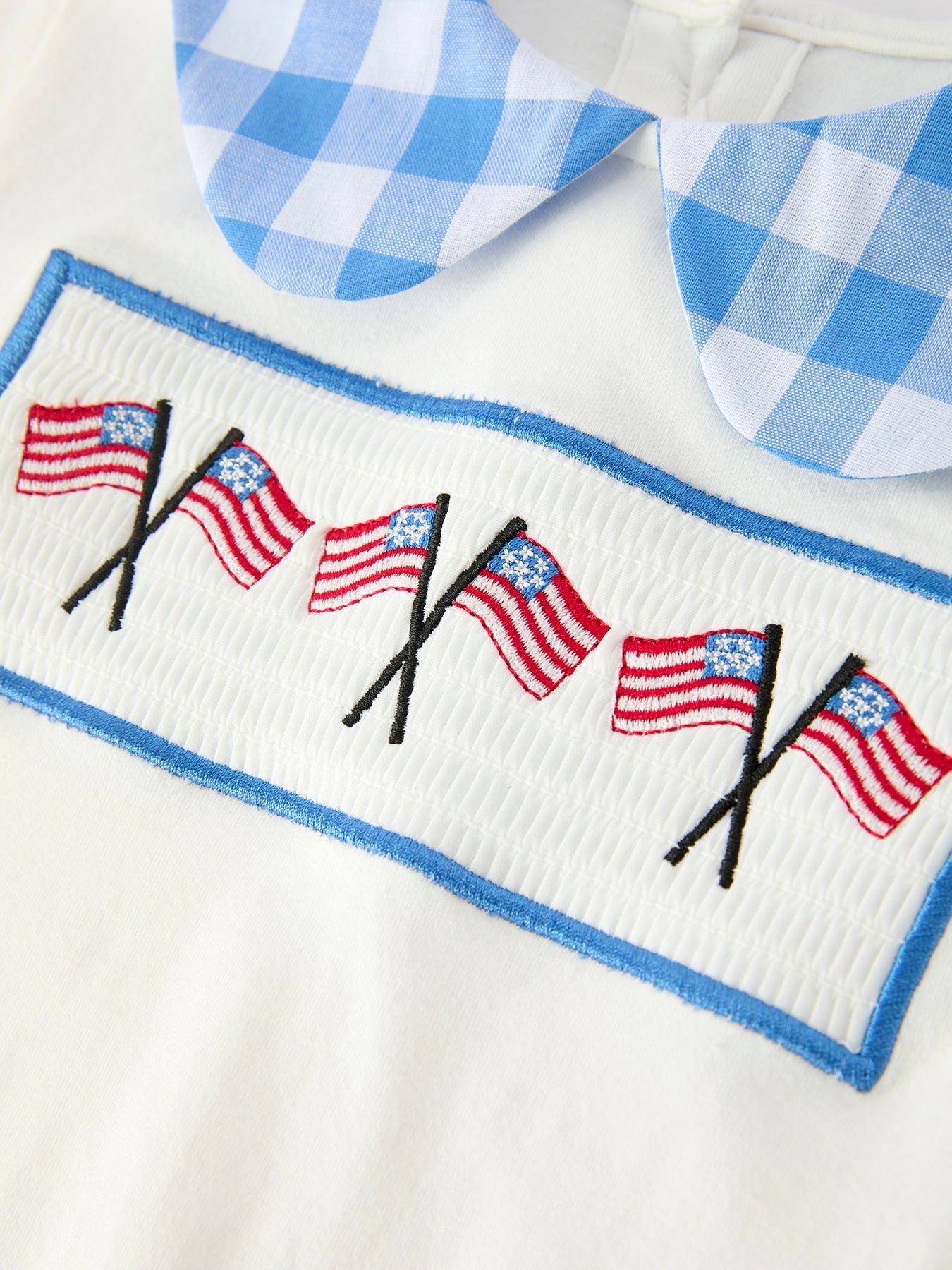 Girls 4th of July Plaid Outfit Set Flag Embroidery Peter Pan Collar - Abbies Place