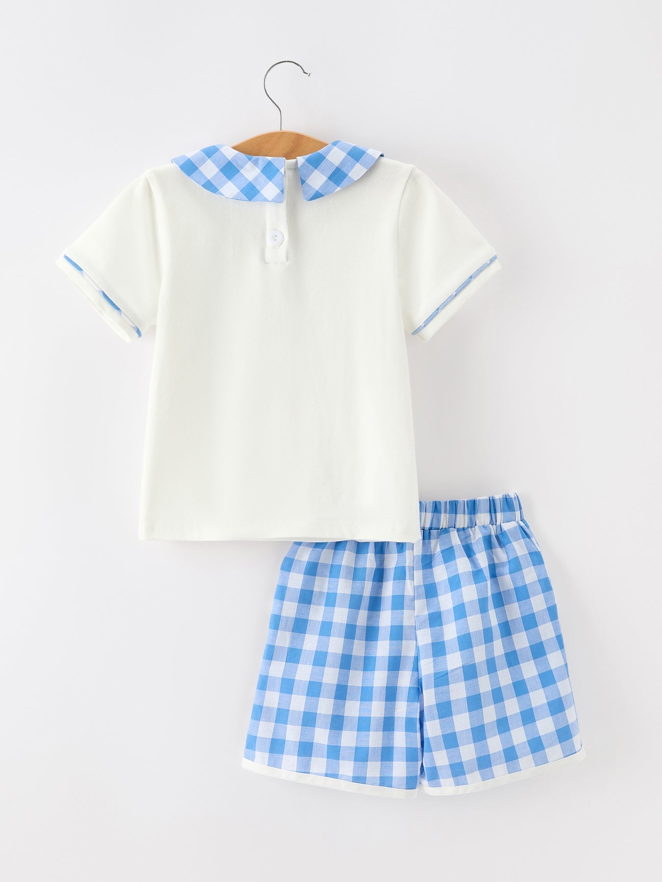 Girls 4th of July Plaid Outfit Set Flag Embroidery Peter Pan Collar - Abbies Place