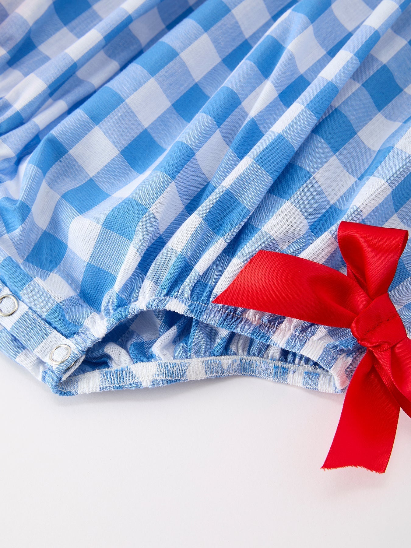 Girls 4th of July Plaid Romper Bow Embroidery Petals Collar - Abbies Place