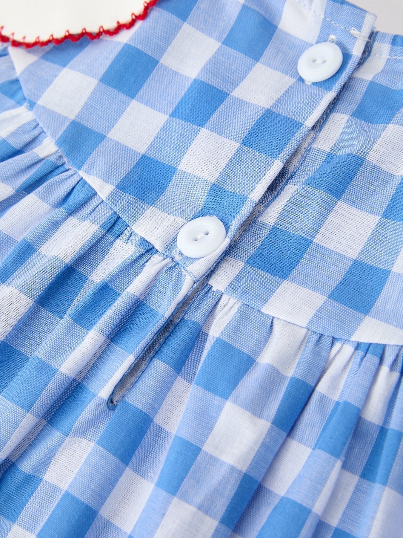 Girls 4th of July Plaid Twirl Dress Bow Embroidery Petals Collar - Abbies Place