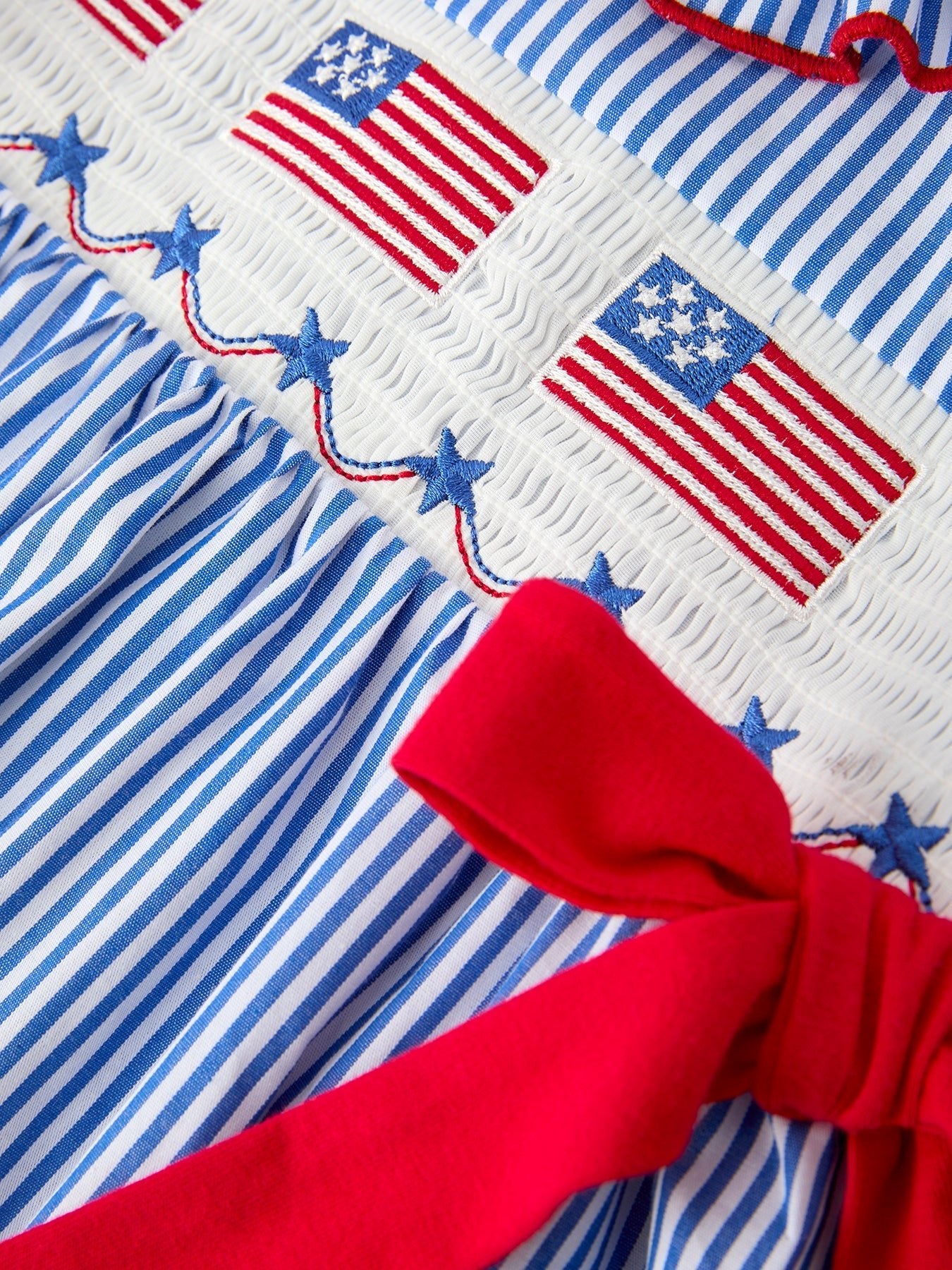 Girls 4th of July Twirl Dress Bow Smocked Embroidery - Abbies Place