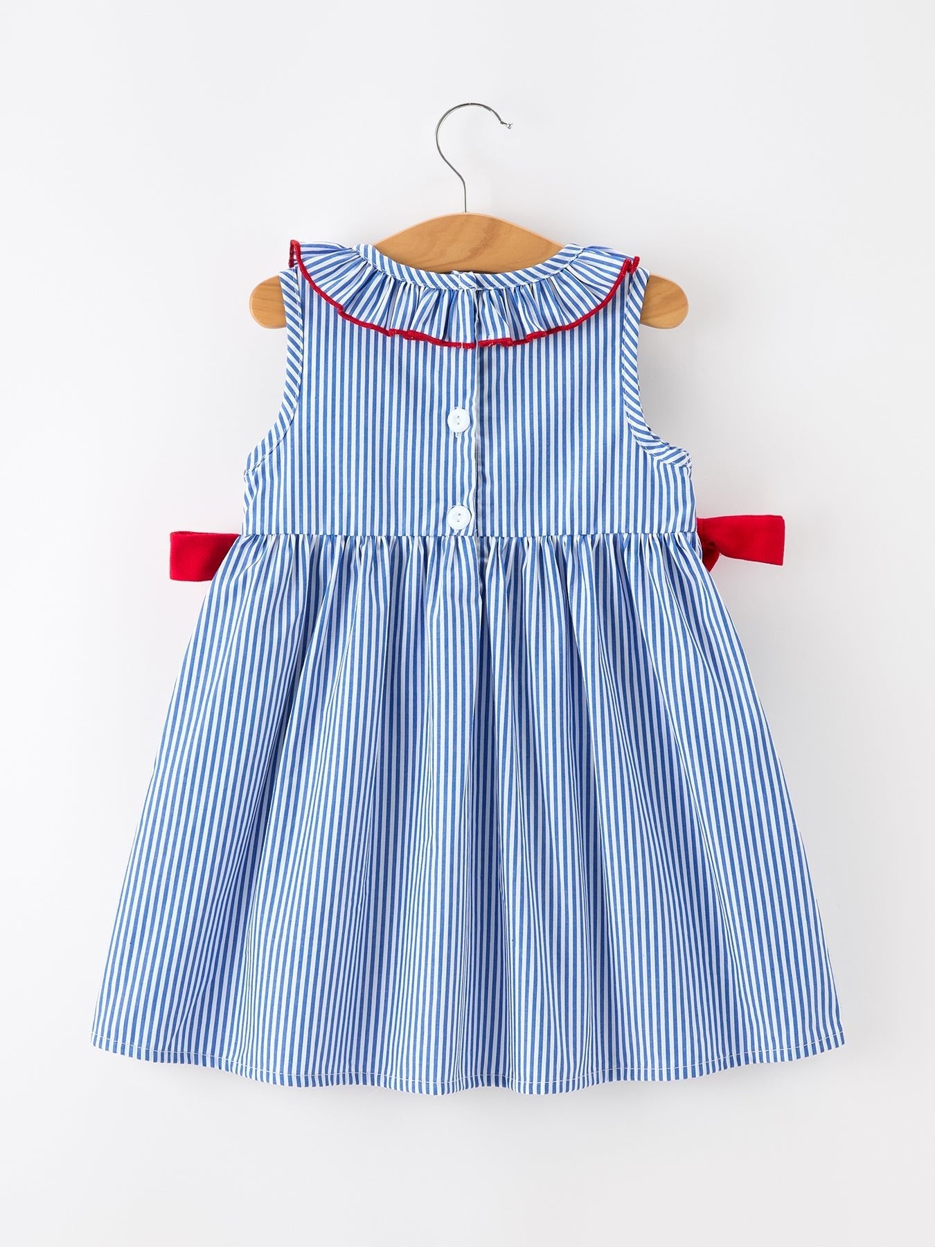 Girls 4th of July Twirl Dress Bow Smocked Embroidery - Abbies Place
