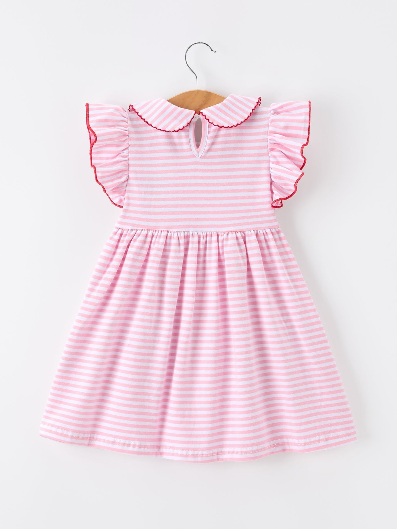 Girls Back To School Apple Applique Twirl Dress Ruffle Petal Collar - Abbies Place