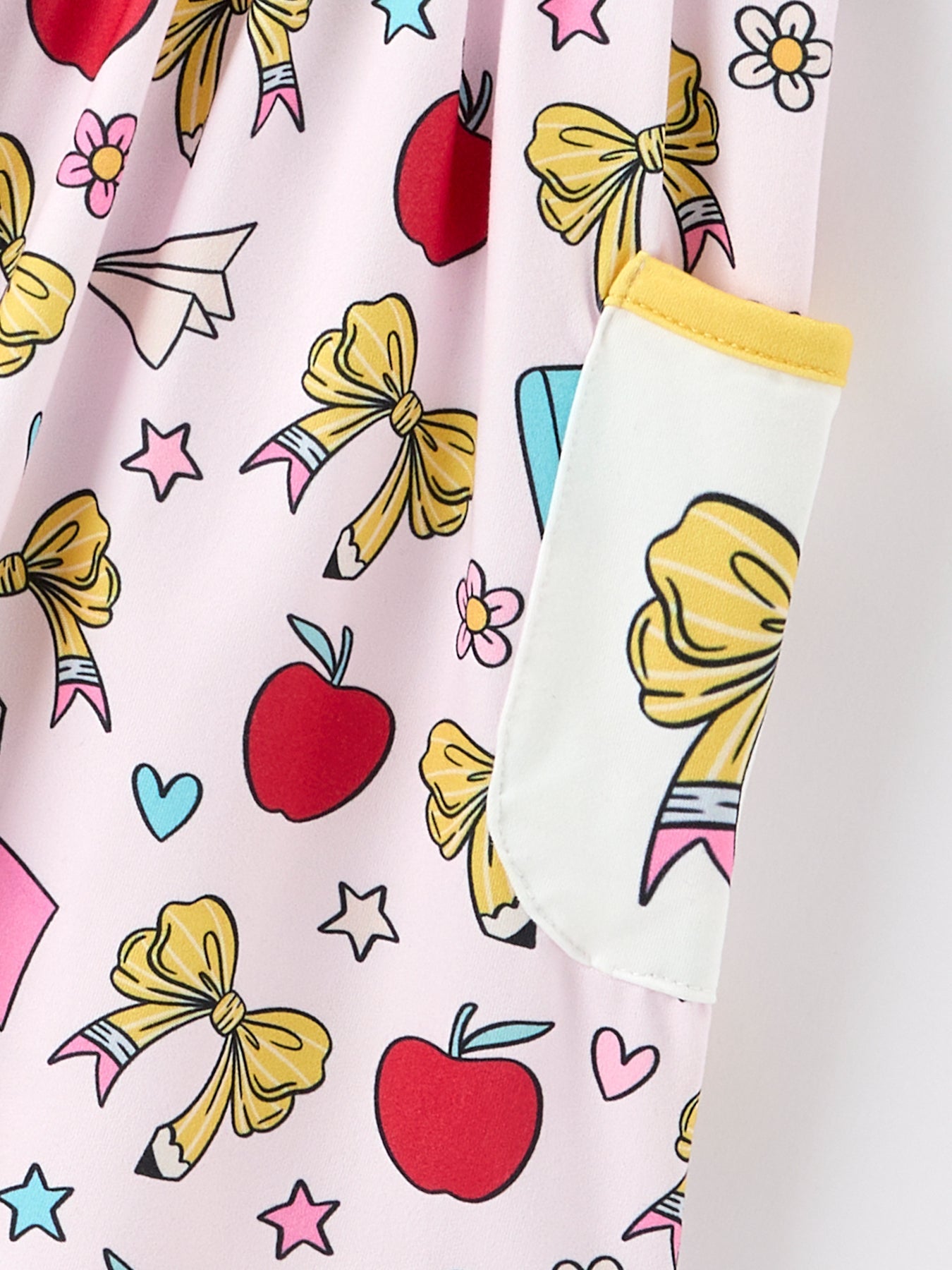 Girls Back To School Apple Bow Pocket Twirl Dress - Abbies Place