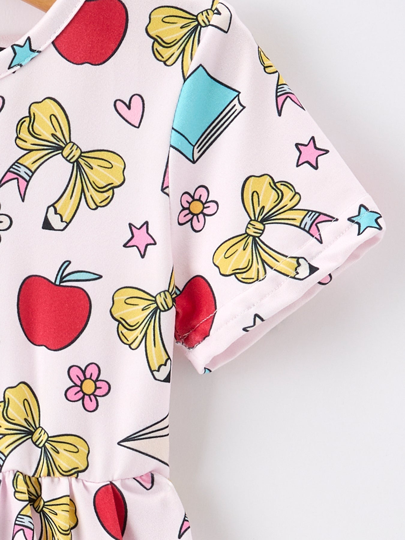 Girls Back To School Apple Bow Pocket Twirl Dress - Abbies Place