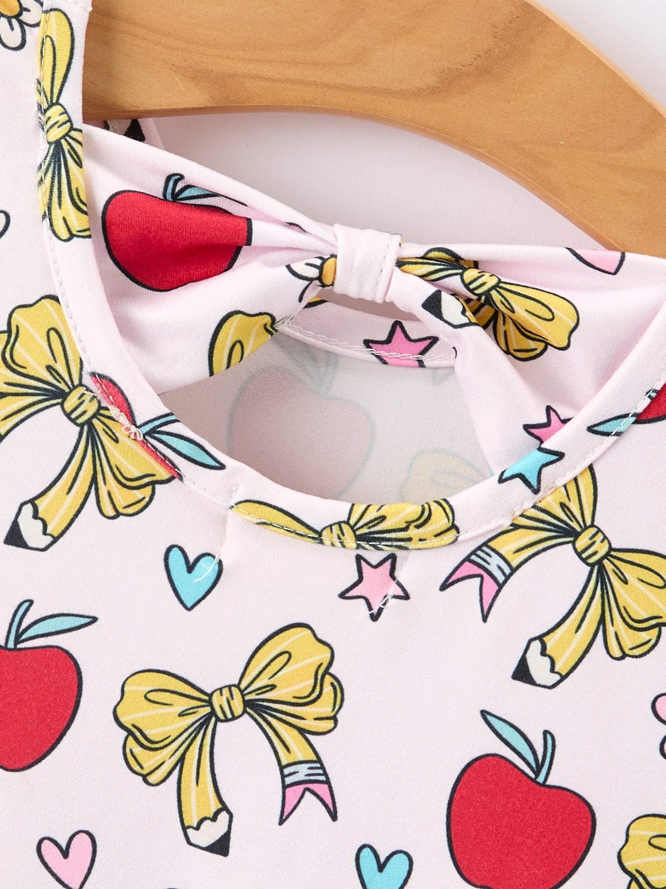 Girls Back To School Apple Bow Pocket Twirl Dress - Abbies Place