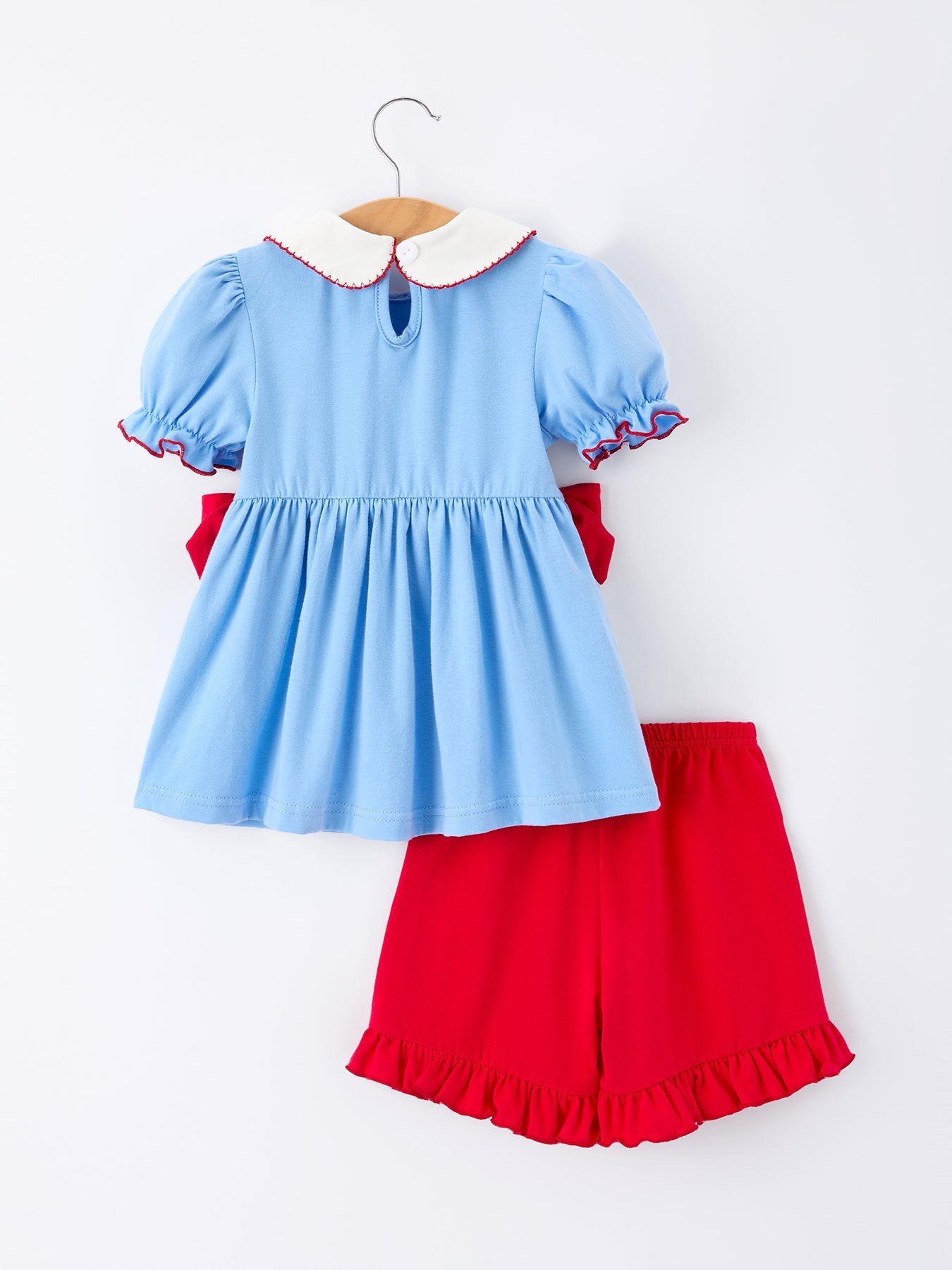 Girls Back To School Apple Outfit Set Bow Ruffle Petal Collar - Abbies Place