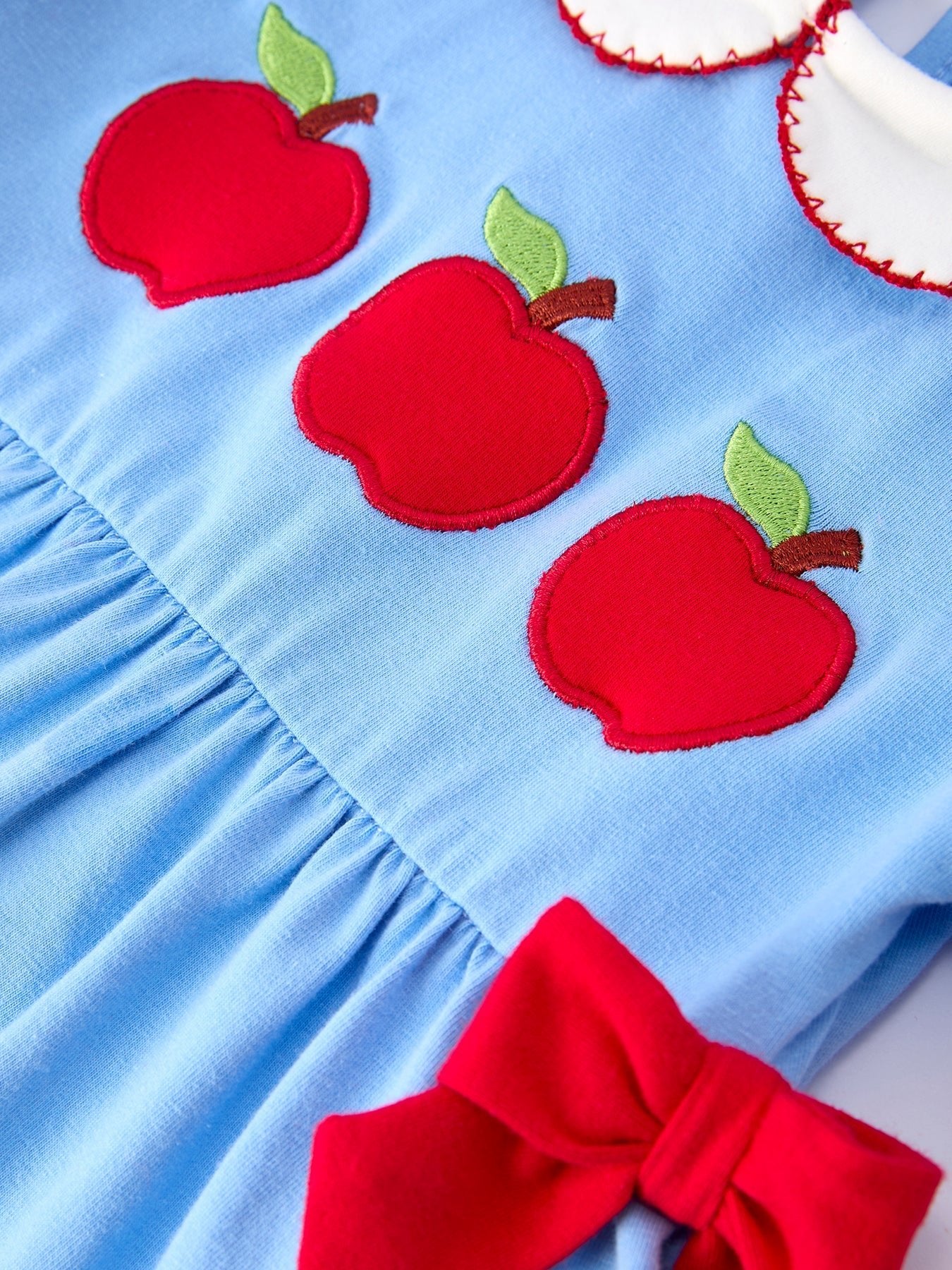 Girls Back To School Apple Outfit Set Bow Ruffle Petal Collar - Abbies Place