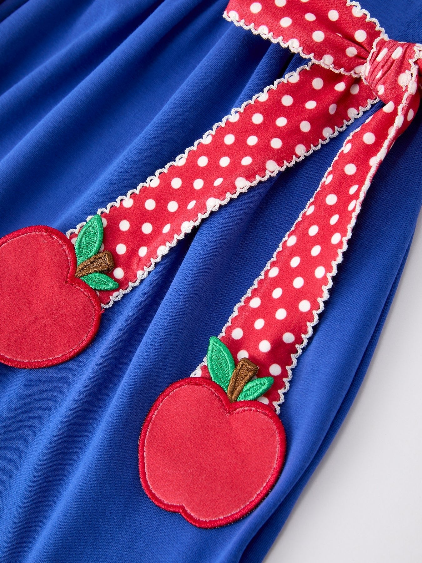 Girls Back To School Apple Polka Dot Petals Collar Bow Dress - Abbies Place
