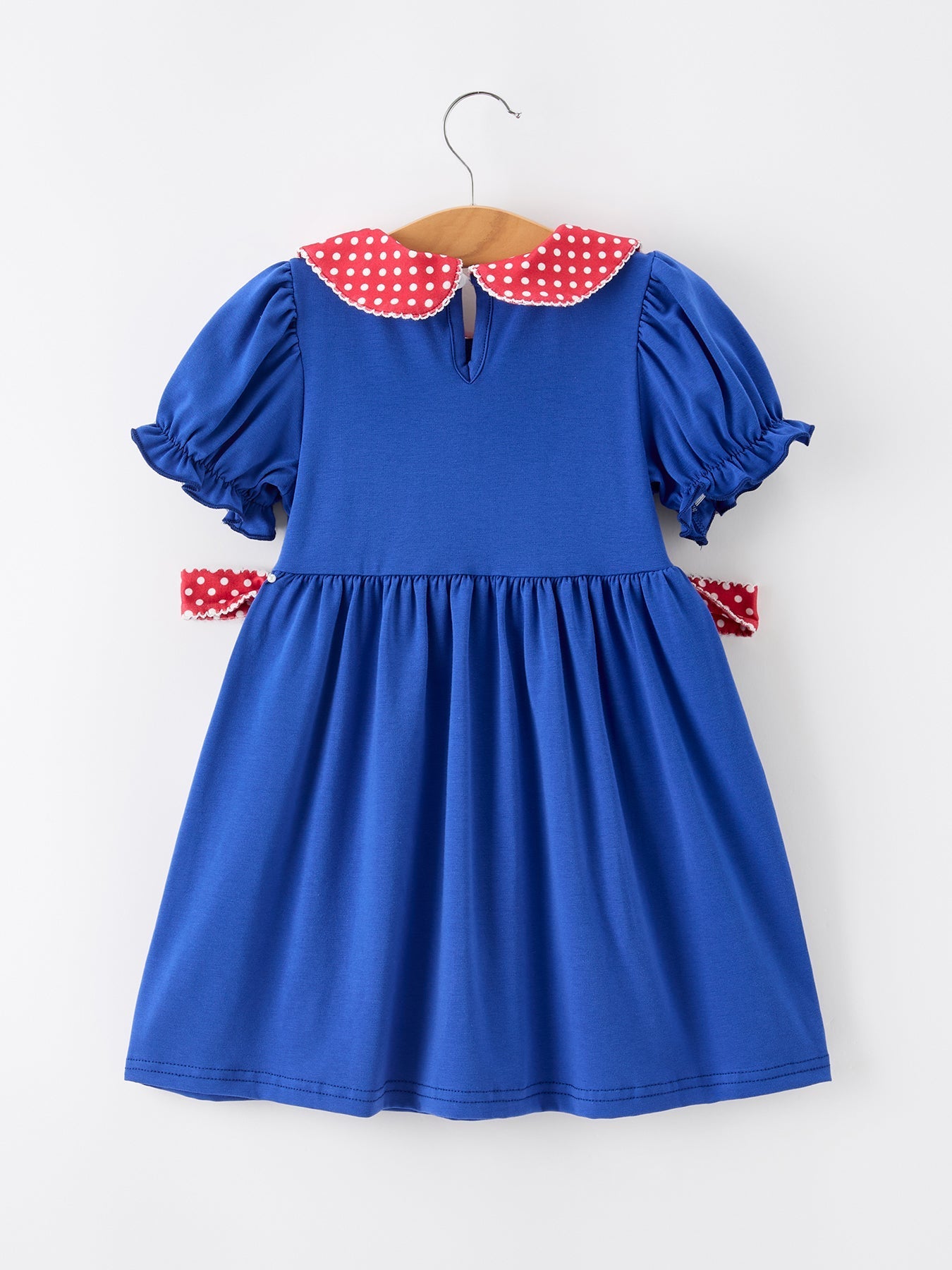 Girls Back To School Apple Polka Dot Petals Collar Bow Dress - Abbies Place