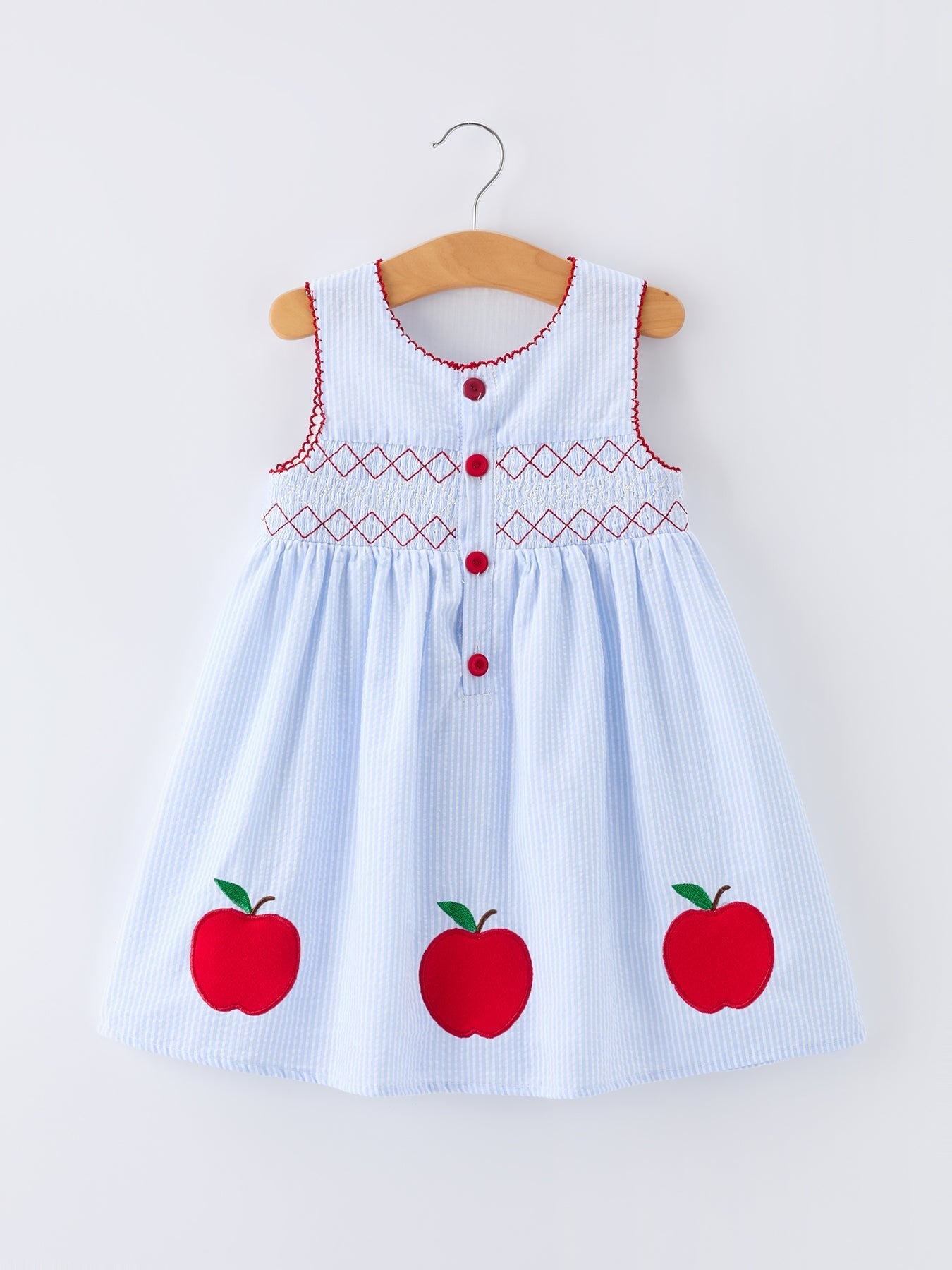 Girls Back To School Apple Twirl Dress Smocked - Abbies Place