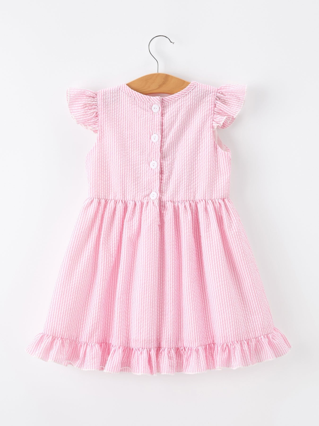 Girls Back To School Bow Twirl Dress Ruffle Applique Pink - Abbies Place