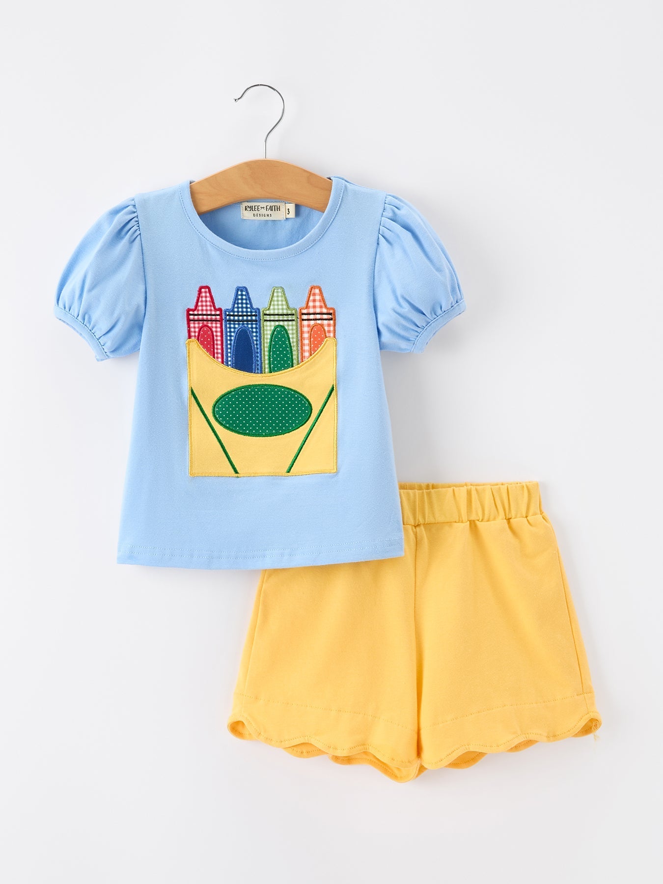 Girls Back To School Crayon Applique Top Shorts Set - Abbies Place