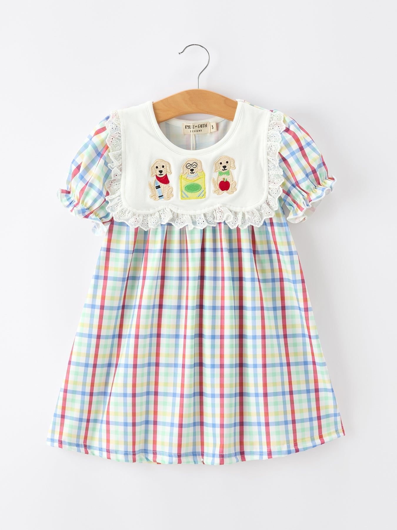 Girls Back To School Dog Plaid Twirl Dress - Abbies Place