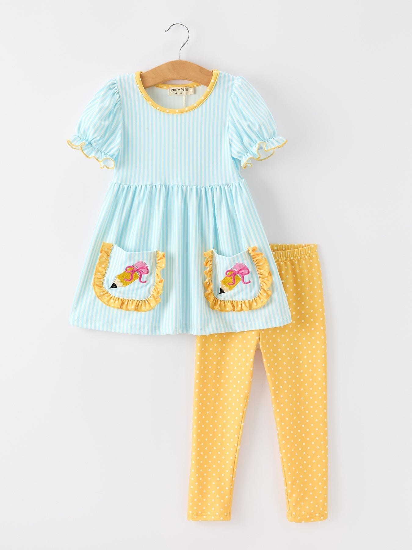 Girls Back To School Pencil Applique Top Leggings Set Pockets - Abbies Place