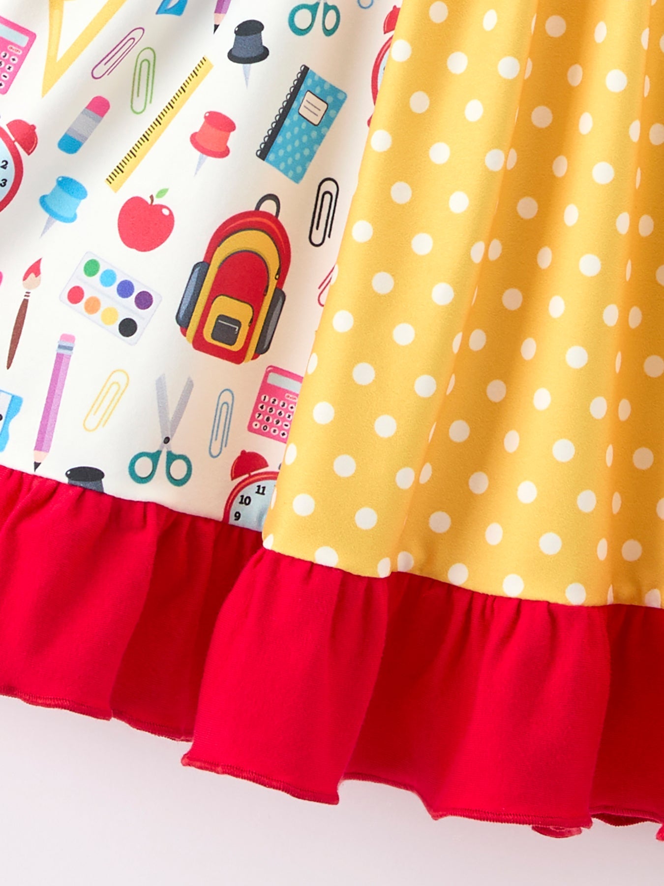 Girls Back To School Pencil Twirl Dress Ruffle Patchwork - Abbies Place