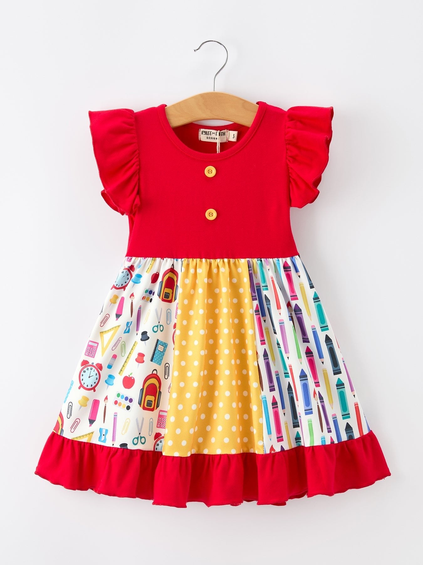 Girls Back To School Pencil Twirl Dress Ruffle Patchwork - Abbies Place
