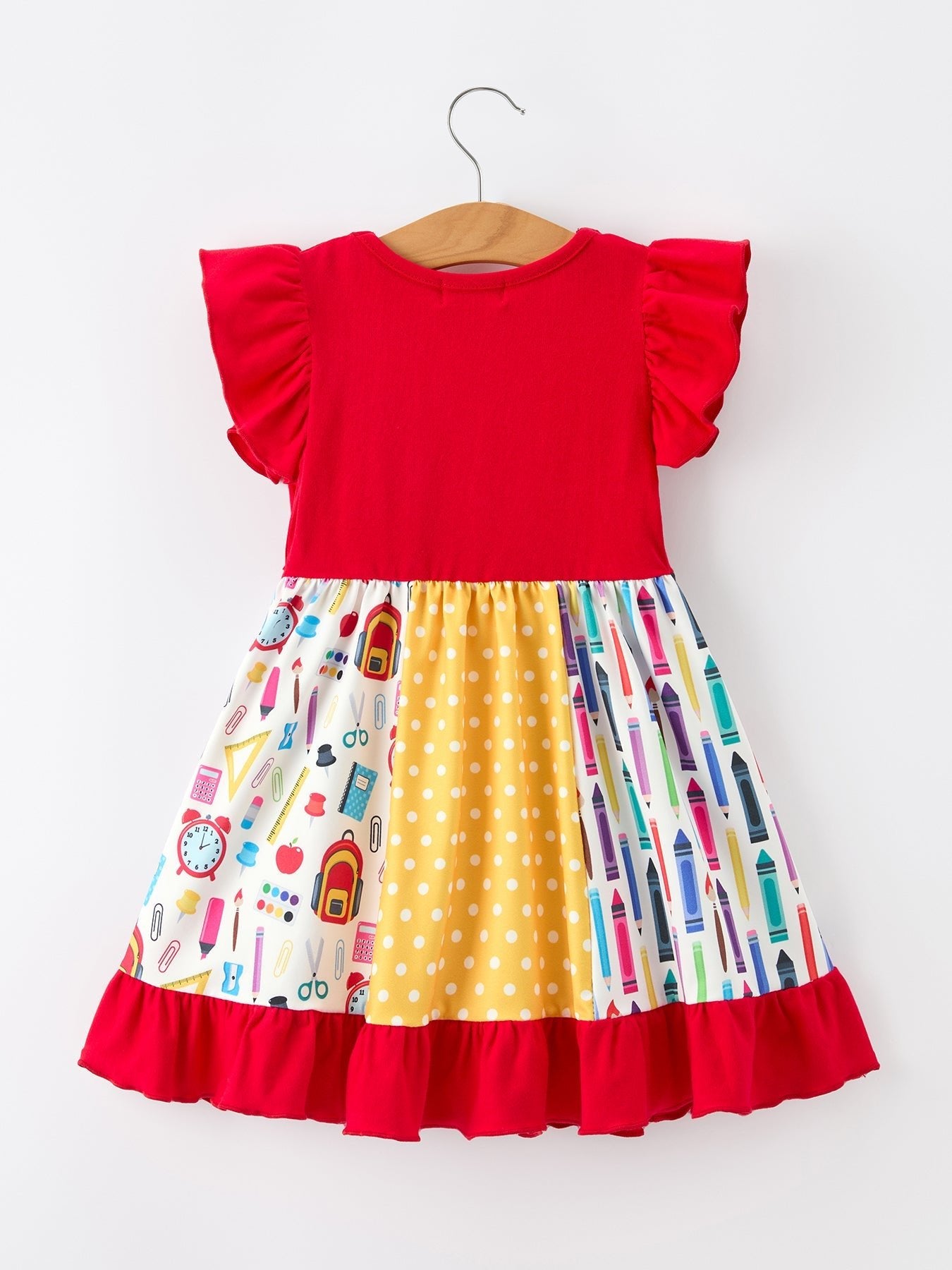 Girls Back To School Pencil Twirl Dress Ruffle Patchwork - Abbies Place