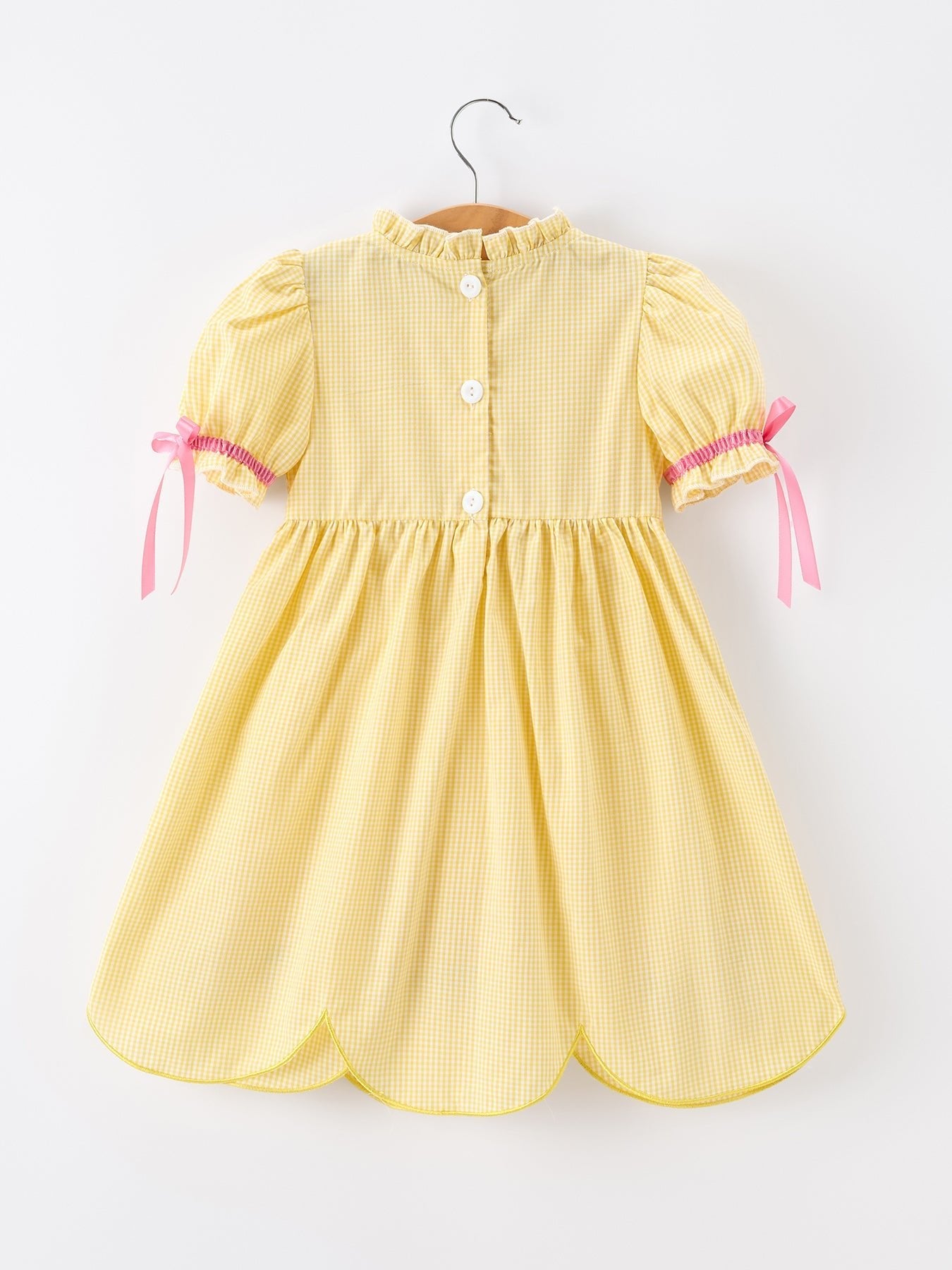 Girls Back To School Pencil Twirl Yellow Dress Bow Applique Smocked - Abbies Place